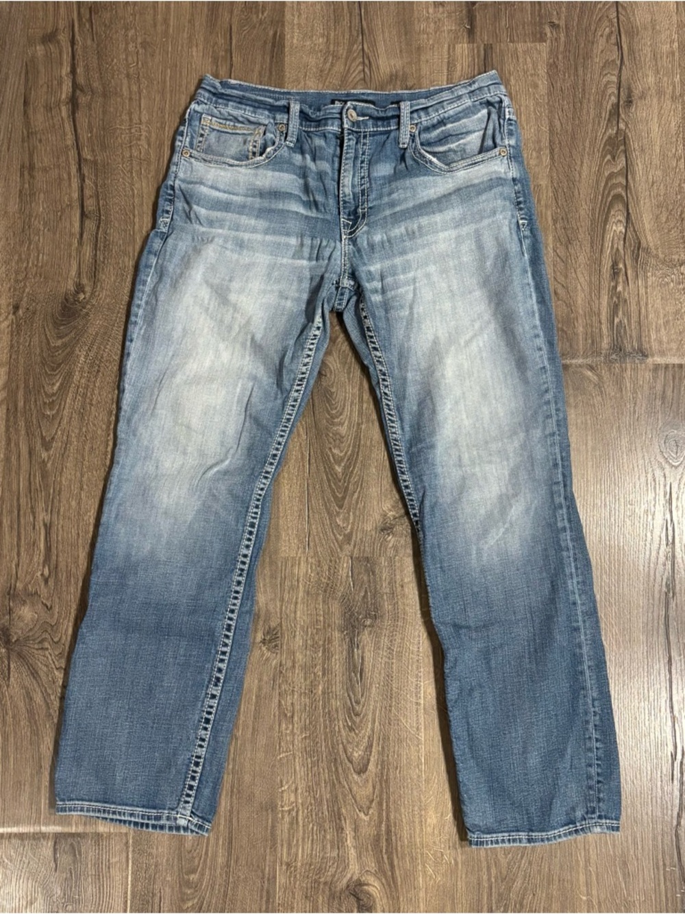 BKE Jake Straight Jeans Mens 36x32 Stretch Light Acid Wash Denim